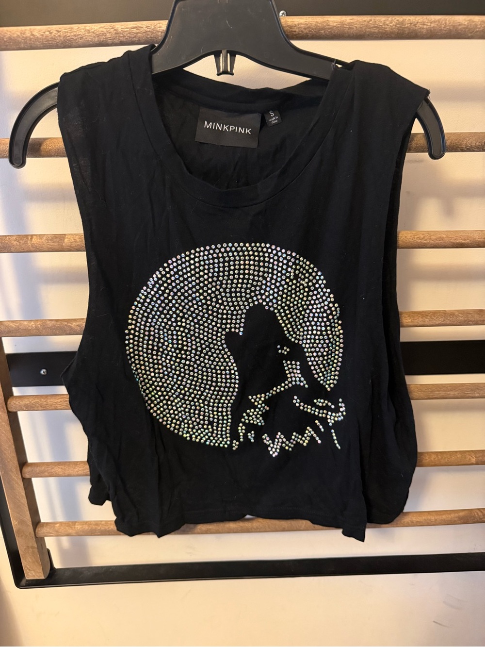 MINKPINK Black Rhinestone Wolf Muscle Tank